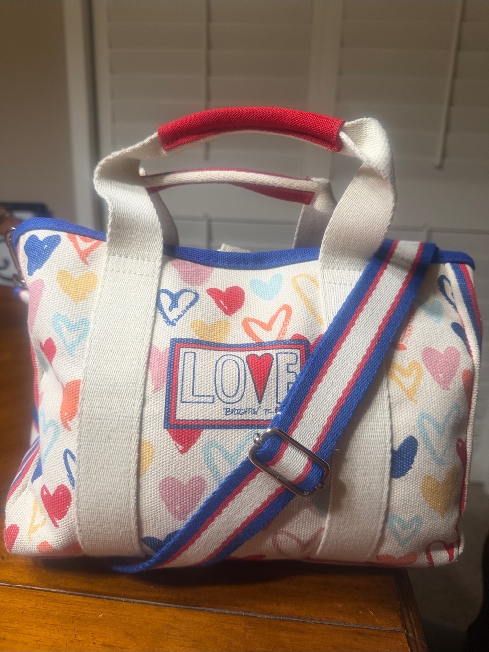 Canvas Heart-Print Crossbody Bag - White/Multi